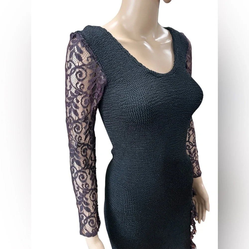 Bodycon sexy STEPPIN' OUT black spandex waffle stretch Party Dress vintage